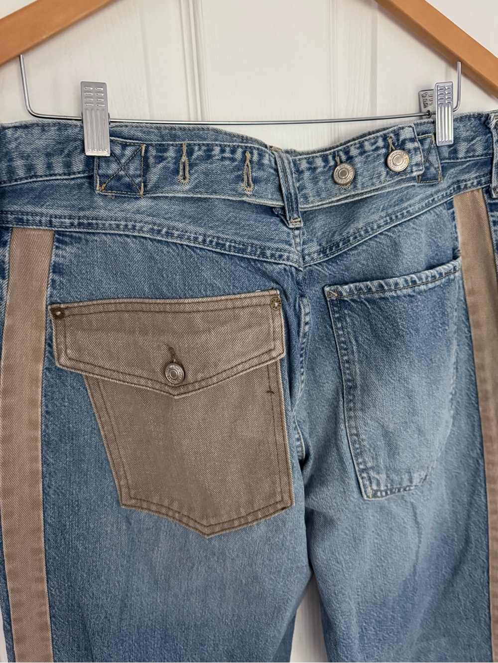 We The Free Zambi Slouchy Boyfriend Jeans in Faded Blue with Tan Stripes - Picture 11 of 16